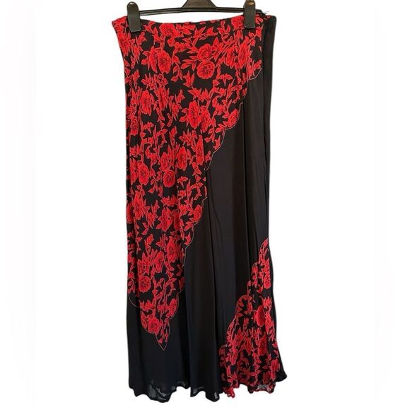 VTG Black & Red Reversible Floral Boho Feminine Whimsigoth Maxi Skirt S - Picture 1 of 12
